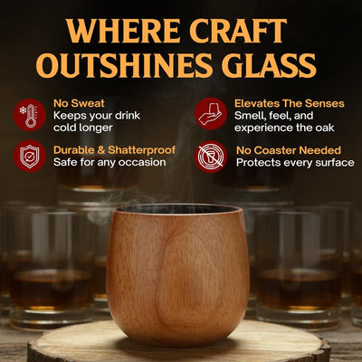 Wooden Whiskey & Bourbon Drinking Glass Tumbler Cup